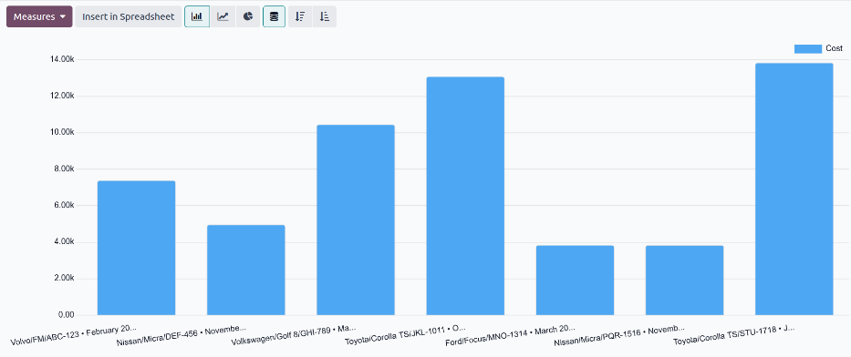 The cost analysis report showing annual costs by vehicle.
