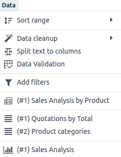 Data sources listed in Data menu