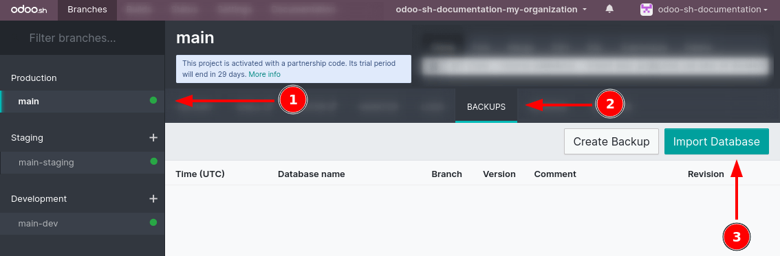 Importing a database backup on Odoo.sh