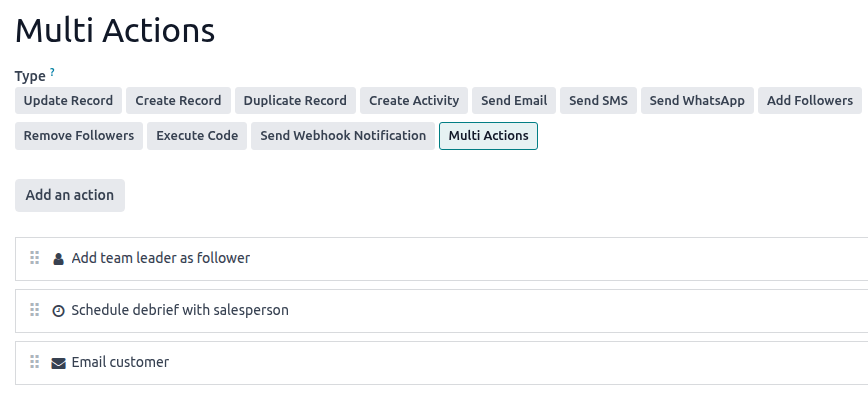Define multiple actions to be executed