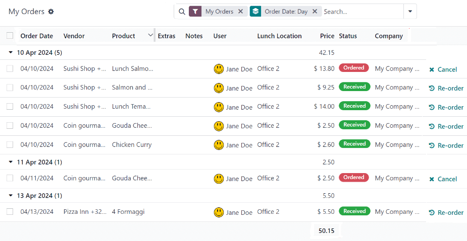The list view that appears when navigating to the My Orders dashboard.