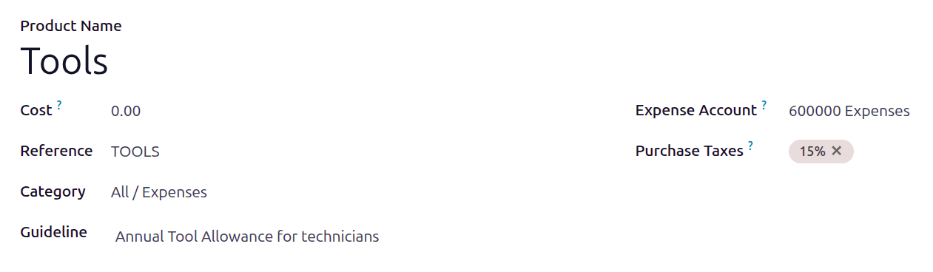A new expense category for tools.
