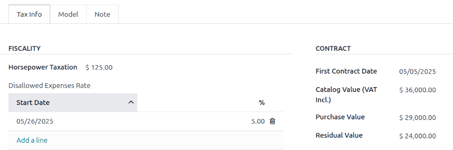 The new vehicle form, showing the vehicle tax section.