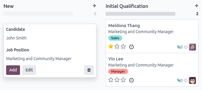 All the fields for a new applicant form entered when using the Quick Add option.