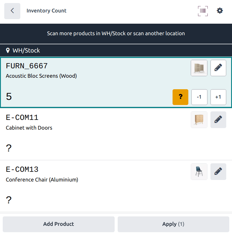 An inventory count without the show quantity to count feature enabled.
