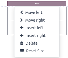 List of available options for editing table structure.