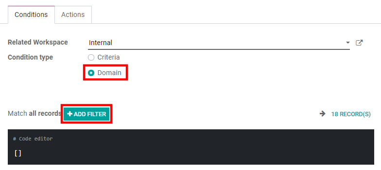 Activating the domain condition type in Odoo Documents