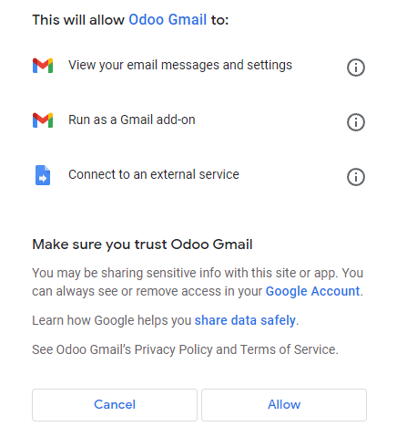 Allowing the Gmail Plugin to access Google data