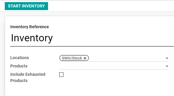 View of the inventory adjustment form before hitting the start button.