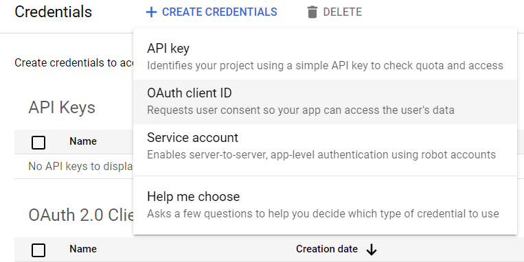 Oauth client id selection