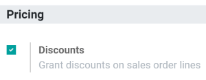 Activation of the discount option in Odoo Sales