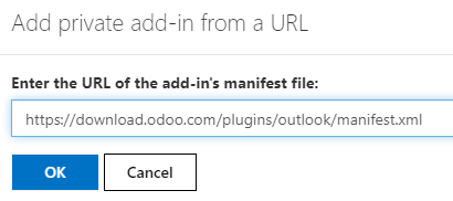 Entering the add-in URL in Outlook