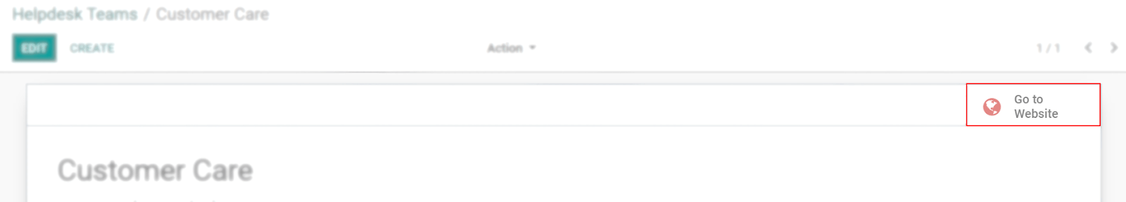 View of the settings page of a helpdesk team emphasizing the Go to Website button in Odoo Helpdesk