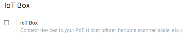 View of the IoT box feature inside of the PoS settings.