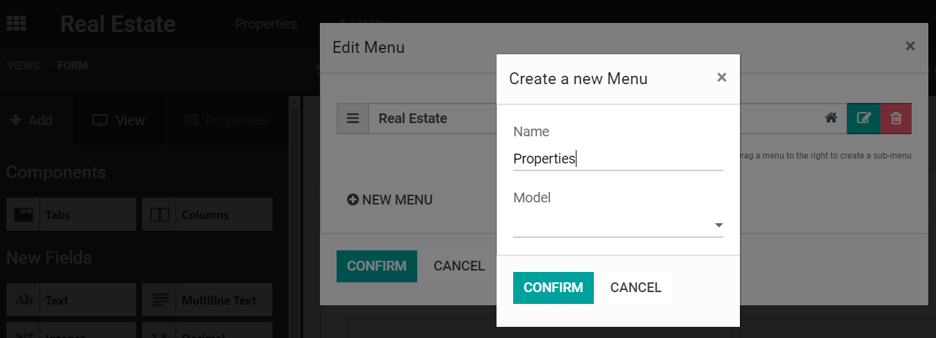 View of the recommended fields for an object in Odoo Studio