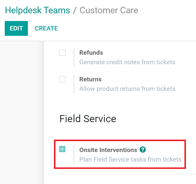 Onsite interventions setting in Odoo Helpdesk