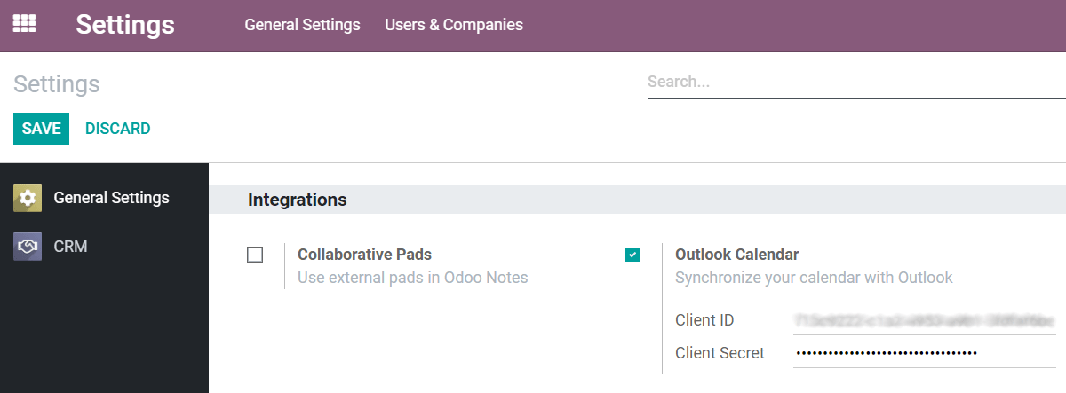 Outlook Calendar feature activated in Odoo