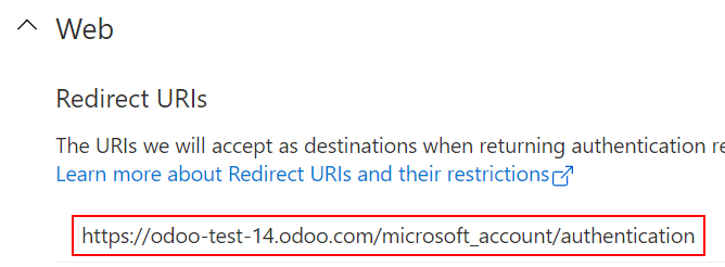 Odoo's database URI that is accepted when microsoft returns authentication